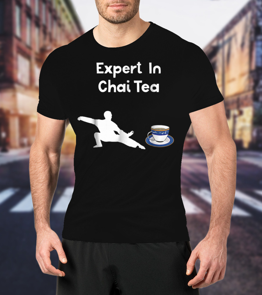 Funny Tai Chi Expert In Chai Tea Barista With Martial Arts Silhouette And Teacup T-Shirt