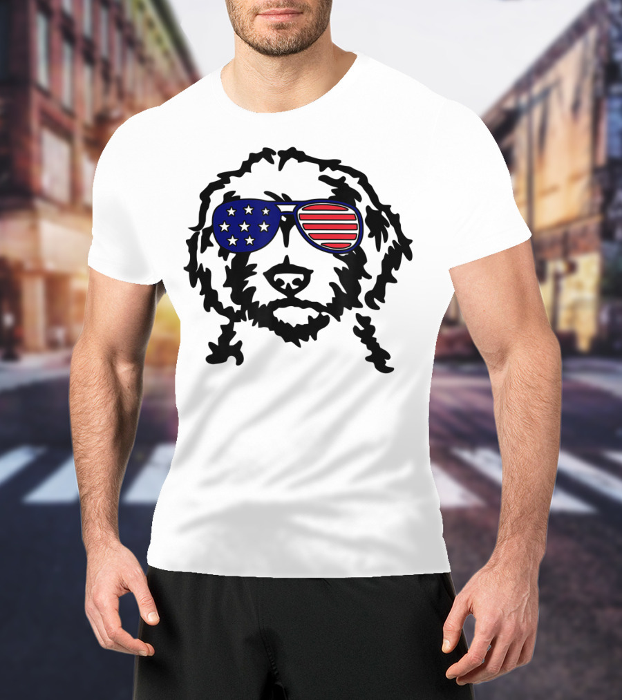 Golden Doodle Patriotic Sunglasses American Flag T-Shirt