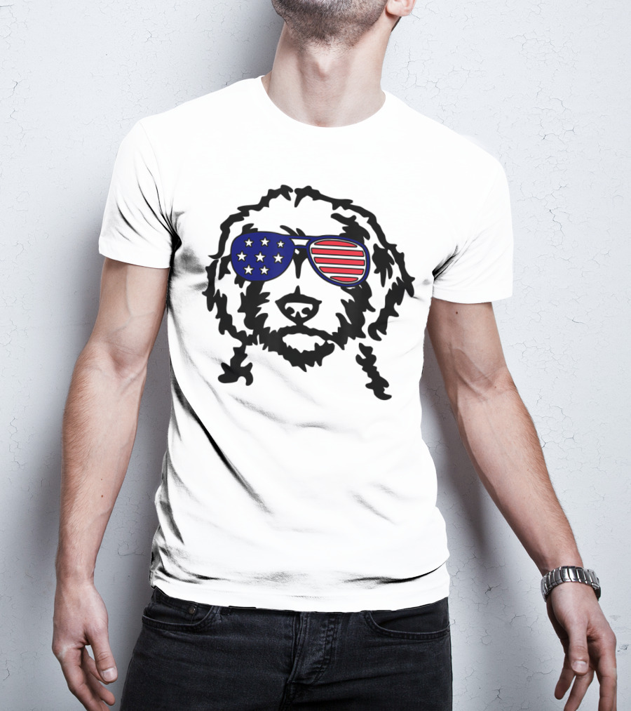Golden Doodle Patriotic Sunglasses American Flag T-Shirt