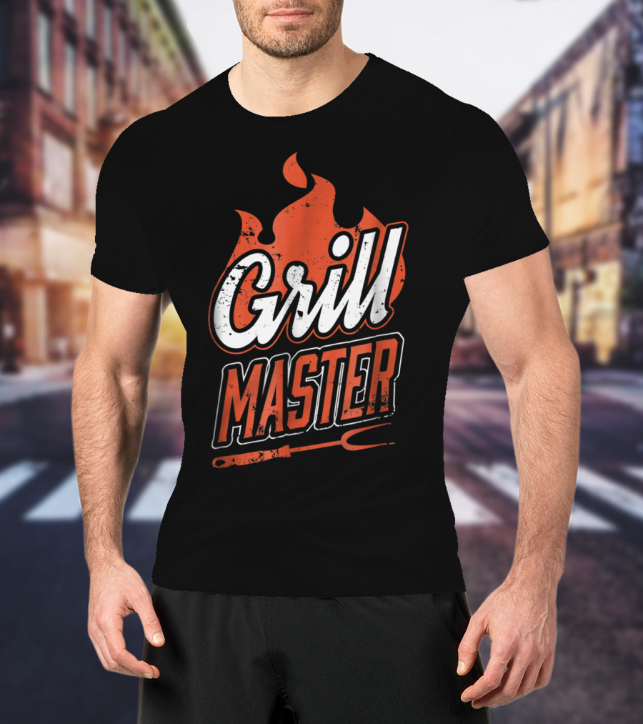 Grill Master BBQ Chef Cook Dad Flame Fork T-Shirt