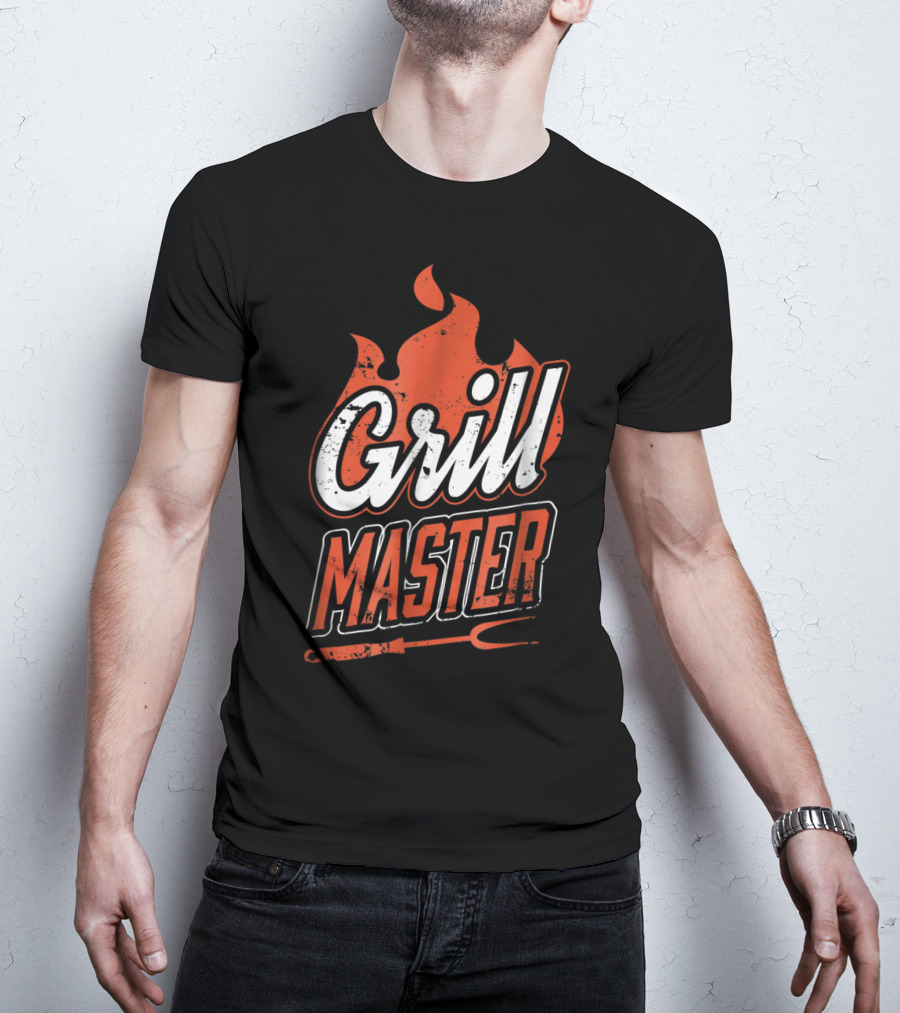 Grill Master BBQ Chef Cook Dad Flame Fork T-Shirt
