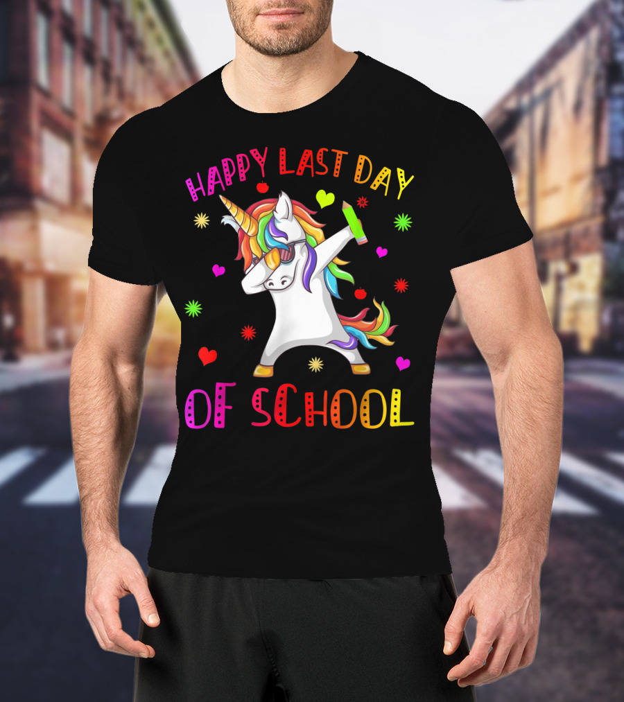 Happy Last Day Of School Unicorn Dabbing Teacher Stu T-Shirt