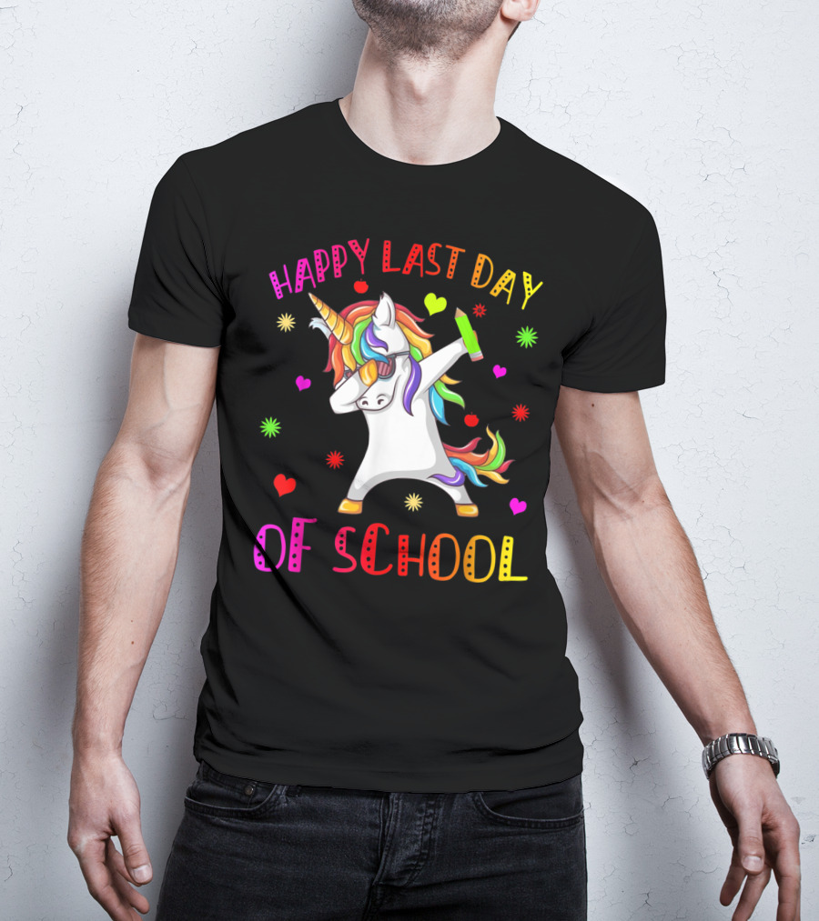 Happy Last Day Of School Unicorn Dabbing Teacher Stu T-Shirt