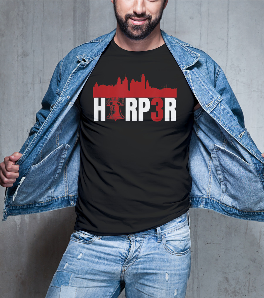 Harper Philadelphia Baseball H3RP3R Liberty Bell Skyline T-Shirt