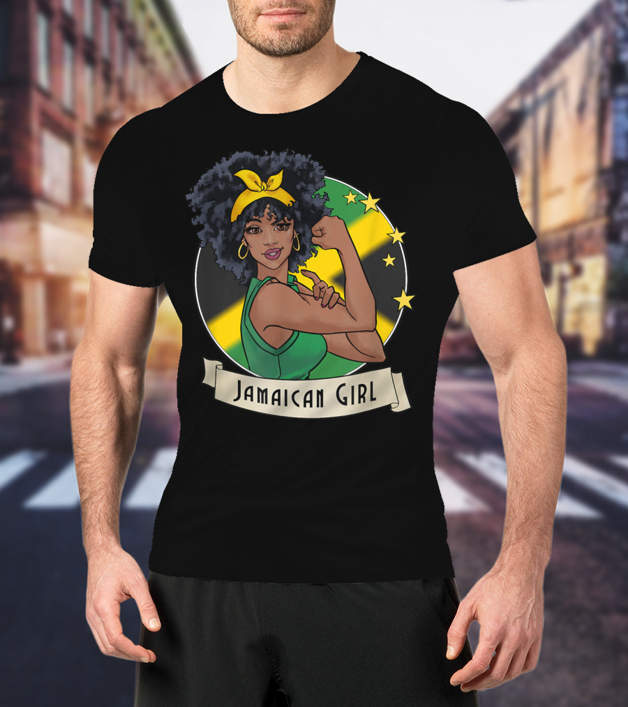 Jamaican Girl Afro Pride Jamaica Flag Fashion T-Shirt