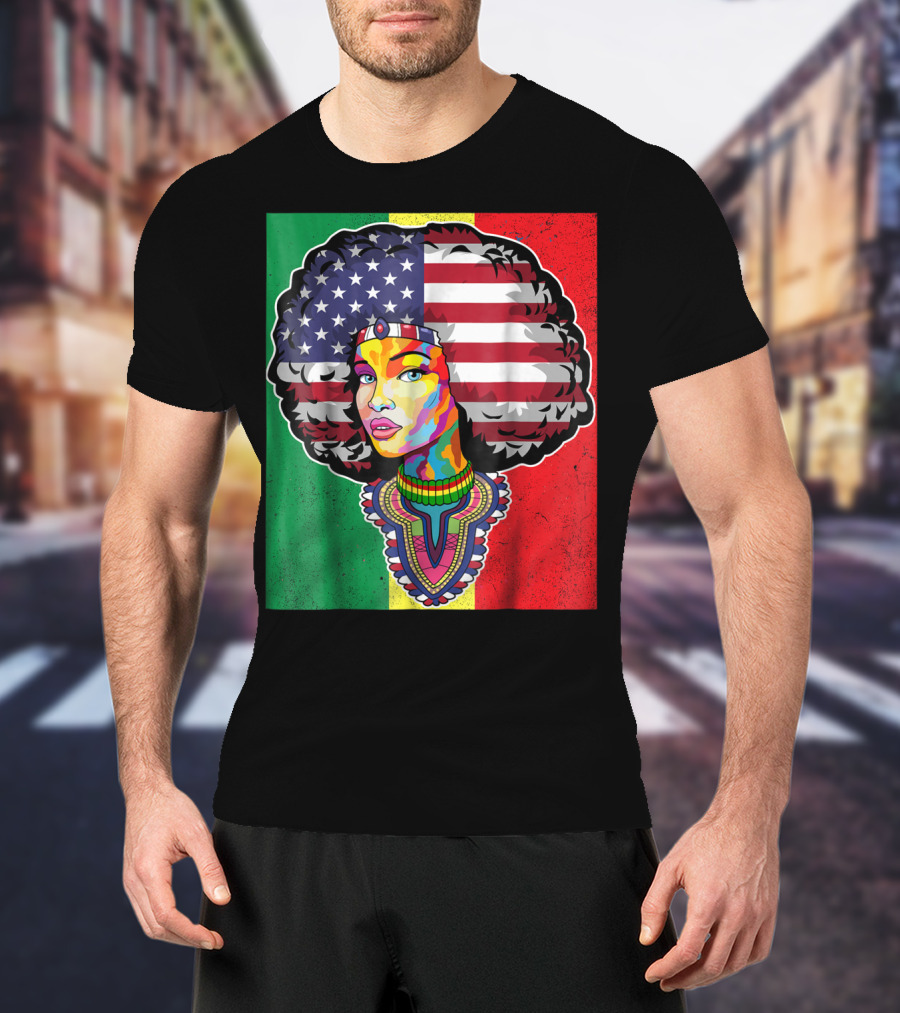 Juneteenth Dashiki American Flag Afro Woman African Colors T-Shirt