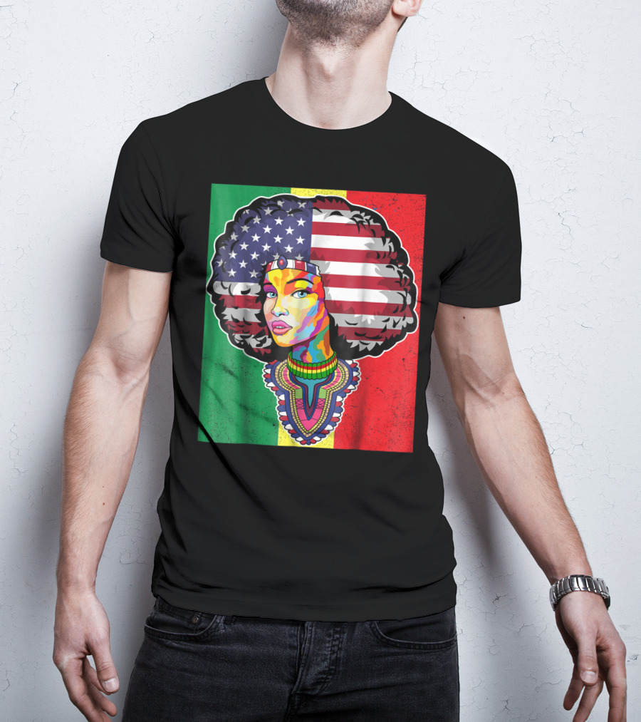 Juneteenth Dashiki American Flag Afro Woman African Colors T-Shirt