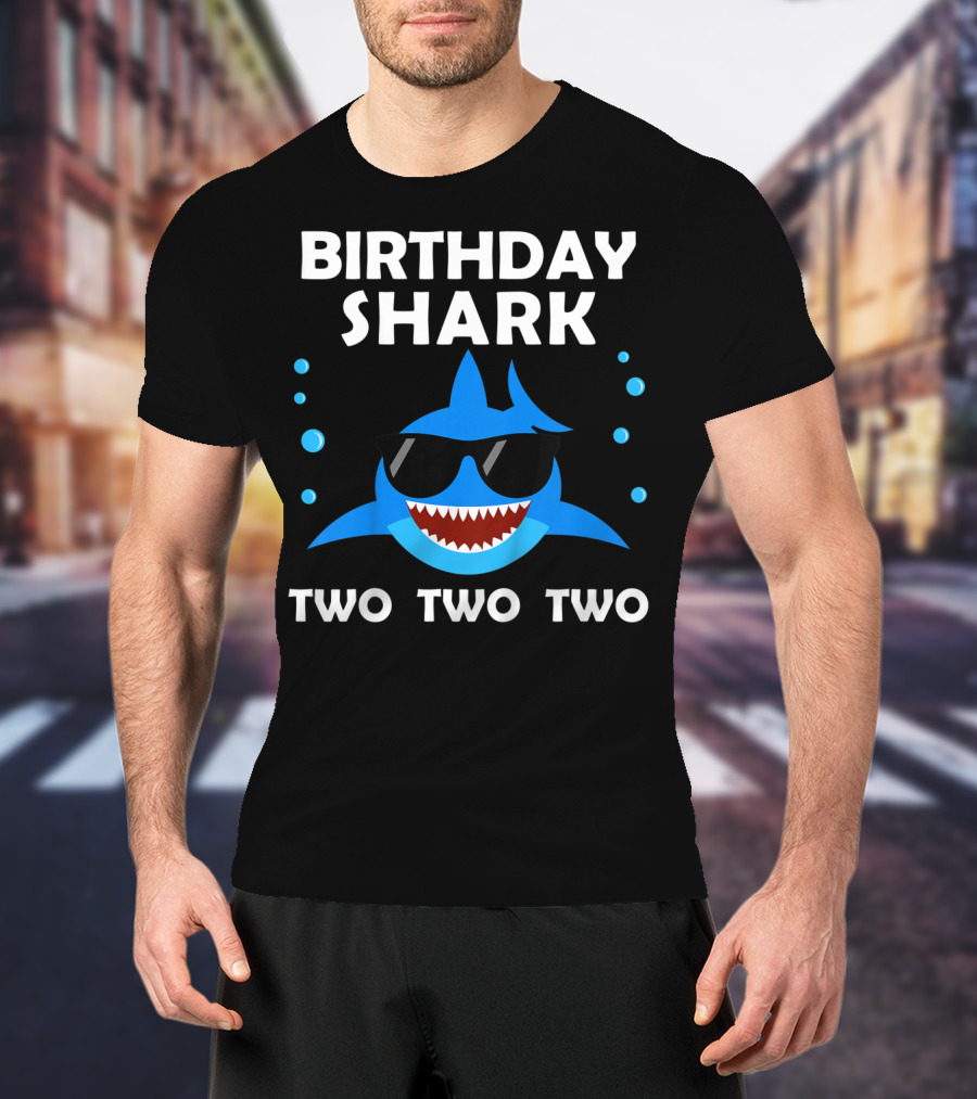 Birthday Shark Two Two Two Kids 2nd Birthday Boy Party T-Shirt