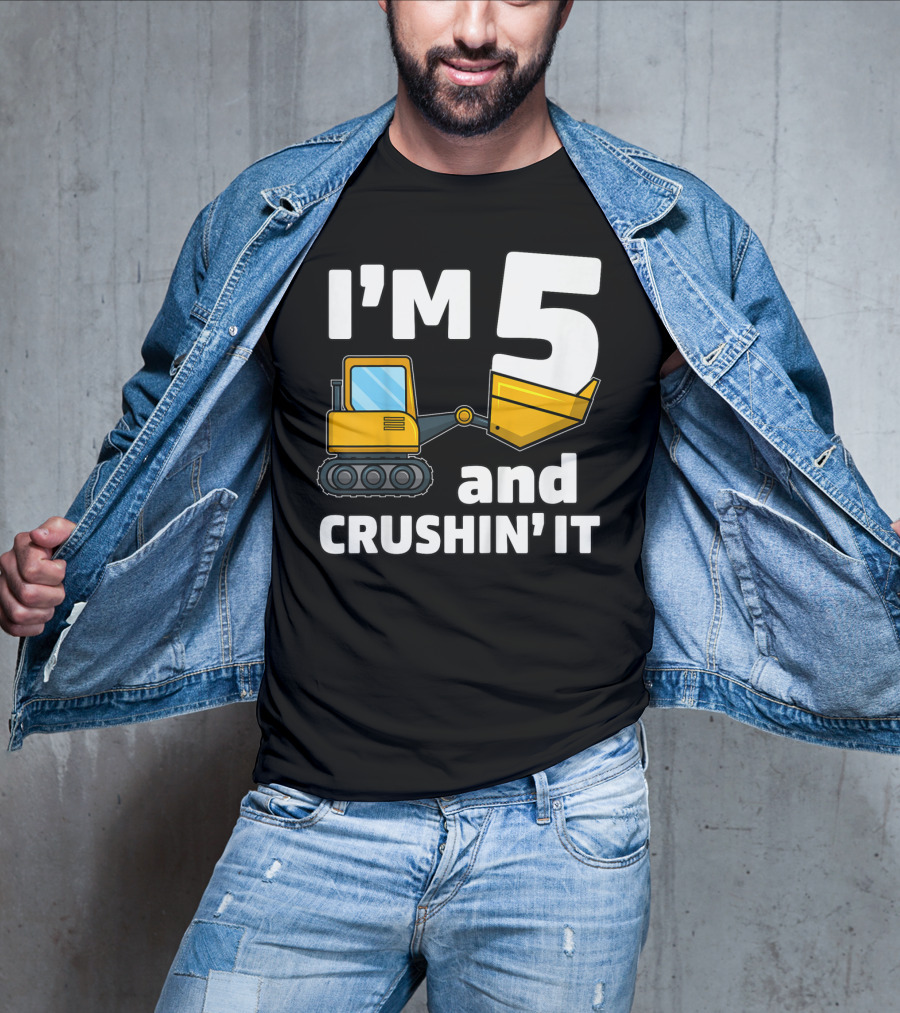 I'm 5 And Crushin' It Kids Construction Truck Birthday Boy T-Shirt