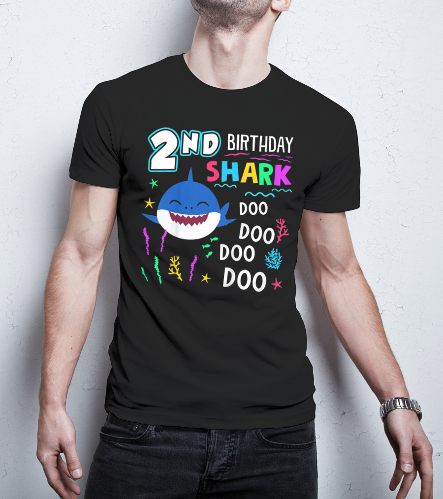 2nd Birthday Shark Doo Doo Doo Kids Happy 2 Years Old T-Shirt