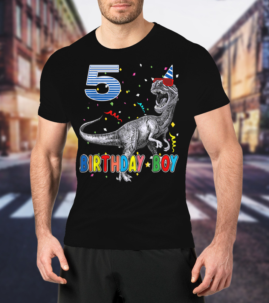5 Birthday Boy Dinosaur Party Hat T-Shirt