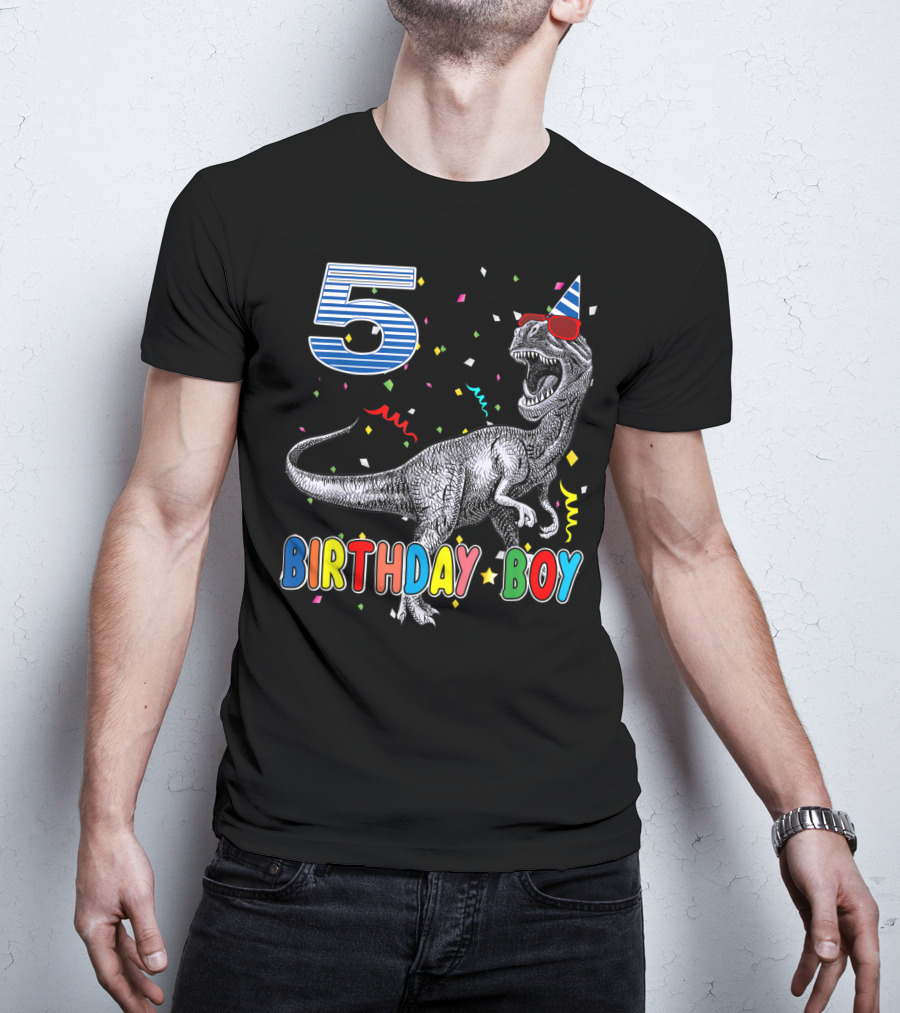 5 Birthday Boy Dinosaur Party Hat T-Shirt