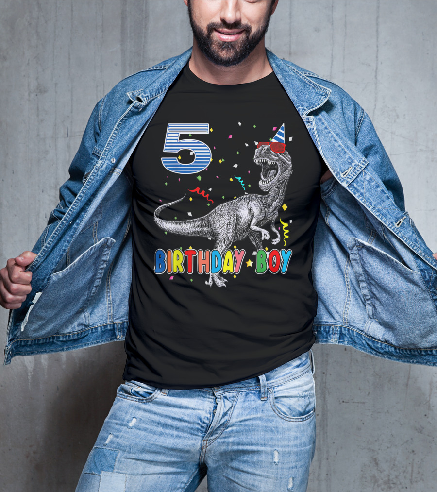 5 Birthday Boy Dinosaur Party Hat T-Shirt