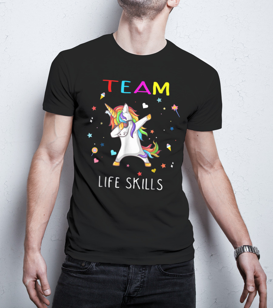 TEAM LIFE SKILLS Unicorn Dabbing Stars And Hearts T-Shirt