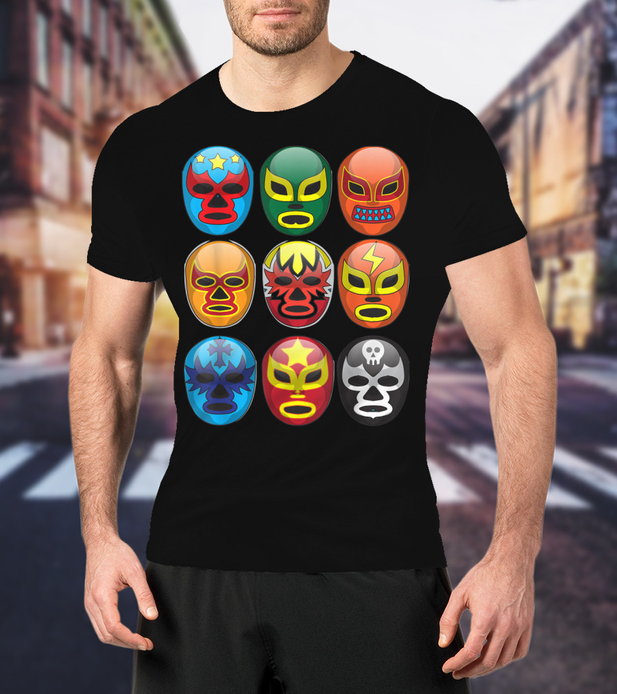 Lucha Libre Wrestler Masks Colorful Collection Cute Free Fighting T-Shirt