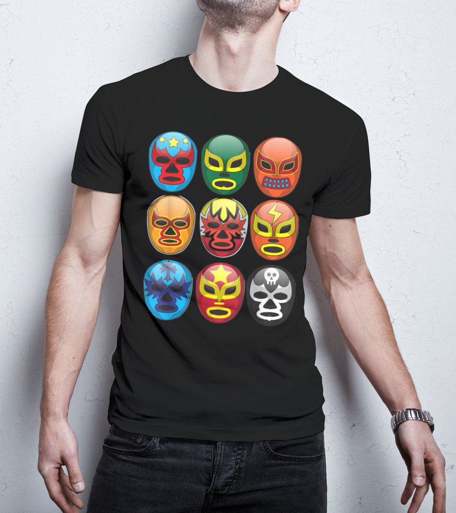Lucha Libre Wrestler Masks Colorful Collection Cute Free Fighting T-Shirt