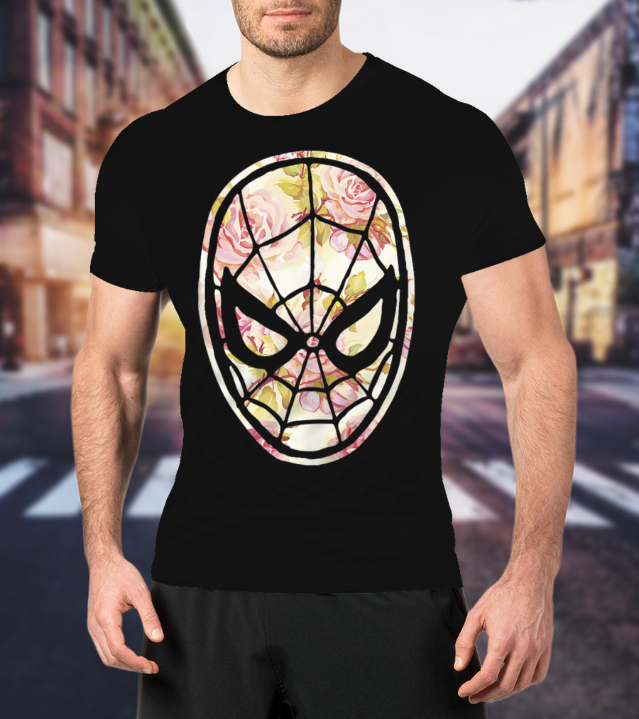Marvel Spider Man Mask Floral Fill Floral T-Shirt