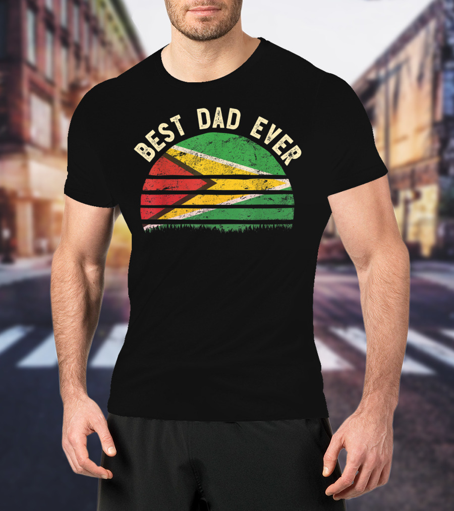 Best Dad Ever Guyana Vintage Flag Round T-Shirt