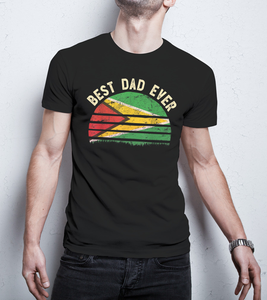 Best Dad Ever Guyana Vintage Flag Round T-Shirt