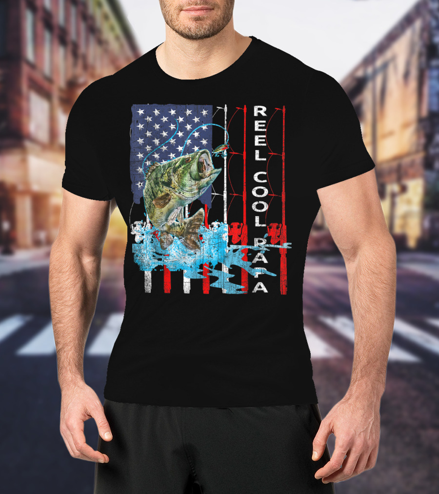 Reel Cool Papa American Flag Fish T-Shirt