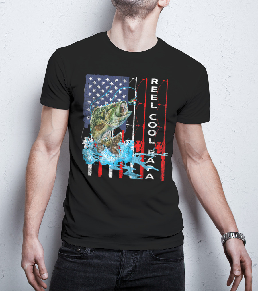 Reel Cool Papa American Flag Fish T-Shirt