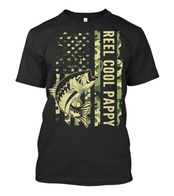 Mens Reel Cool Pappy Camouflage American Flag Fish T-Shirt