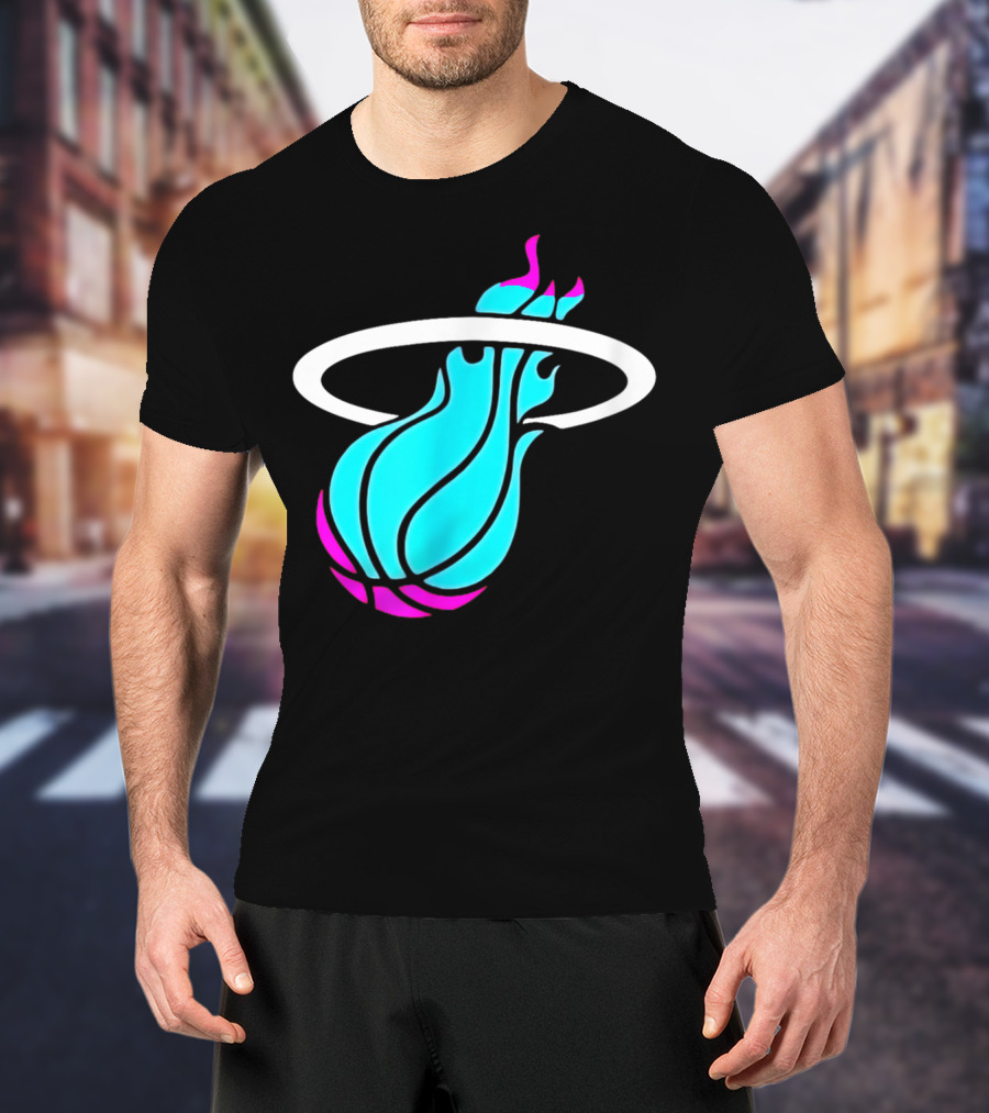 Miami Vices Heat Basketball Neon Flame T-Shirt