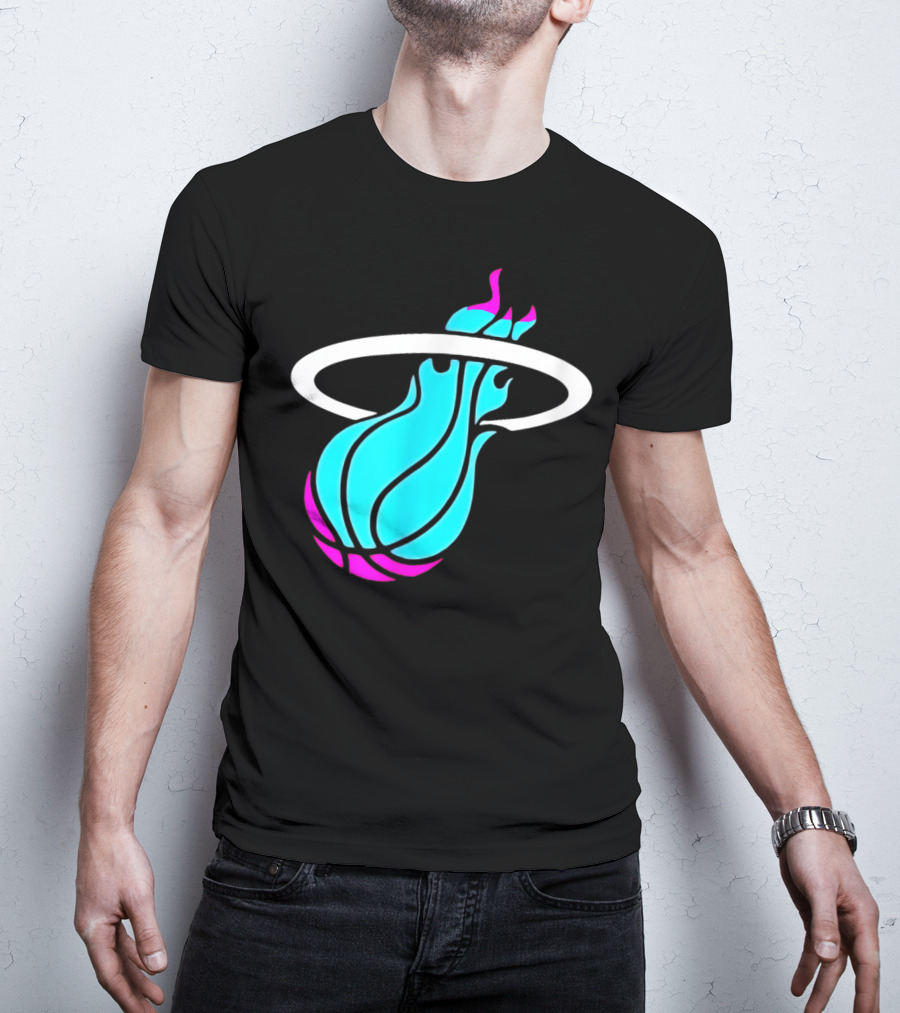 Miami Vices Heat Basketball Neon Flame T-Shirt