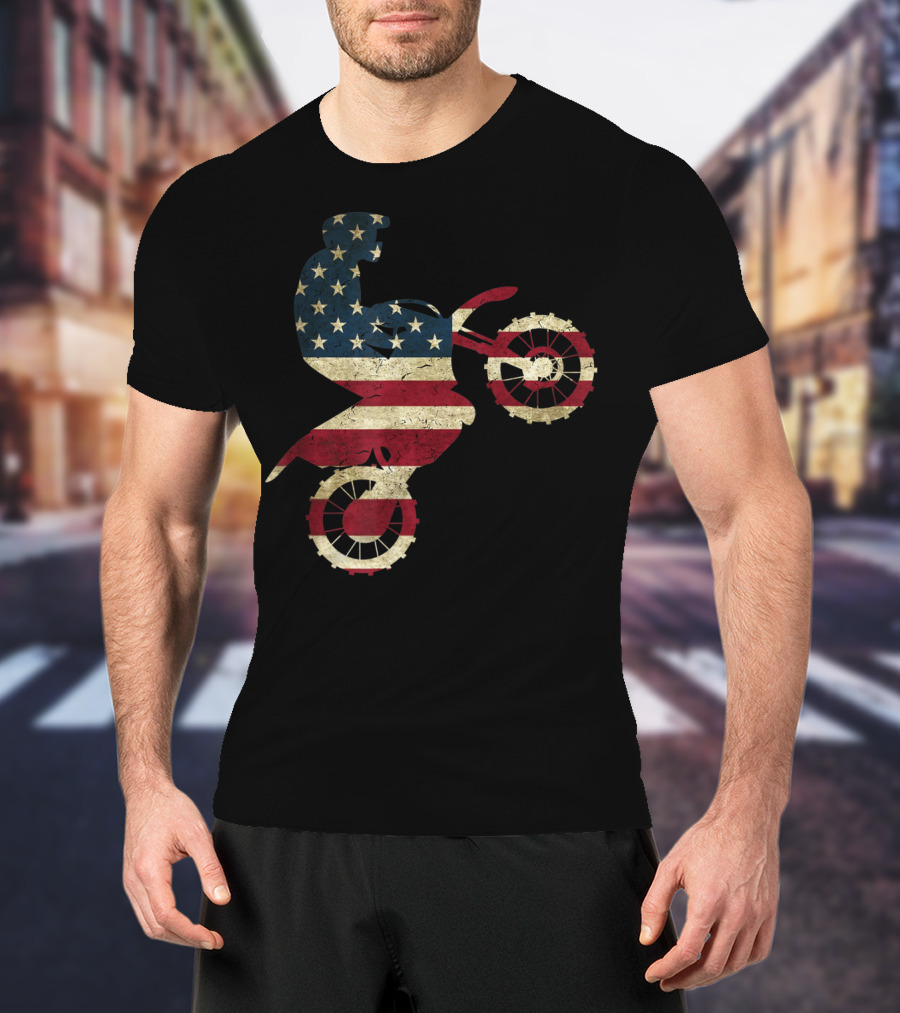 Motocross Dirt Bike American Flag Brap Stars And Stripes Rider T-Shirt
