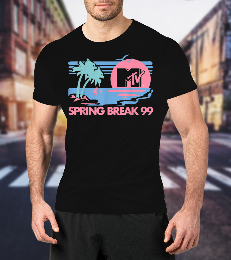 MTV Spring Break 99 Pastel Beach Palm Trees Sunset T-Shirt
