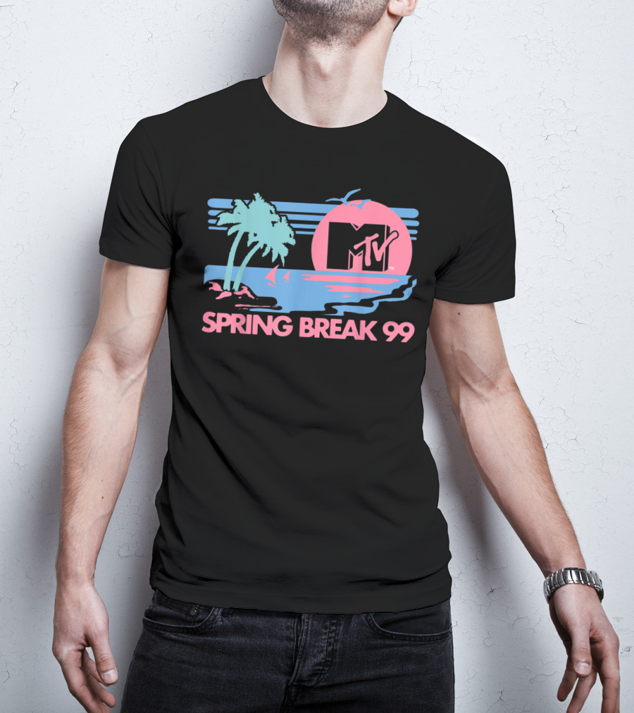 MTV Spring Break 99 Pastel Beach Palm Trees Sunset T-Shirt