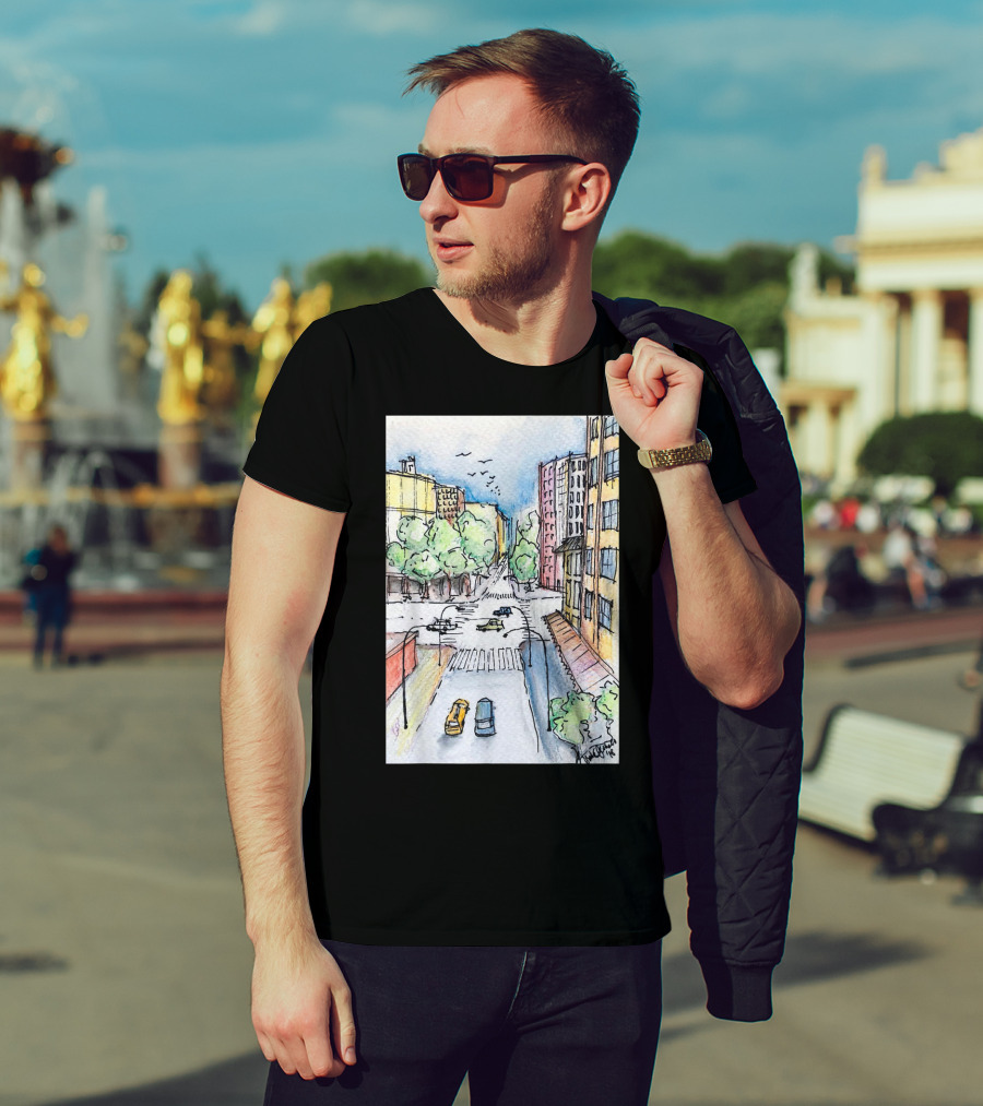 New York City Urban Street View From The Highline With Cars And Buildings T-Shirt