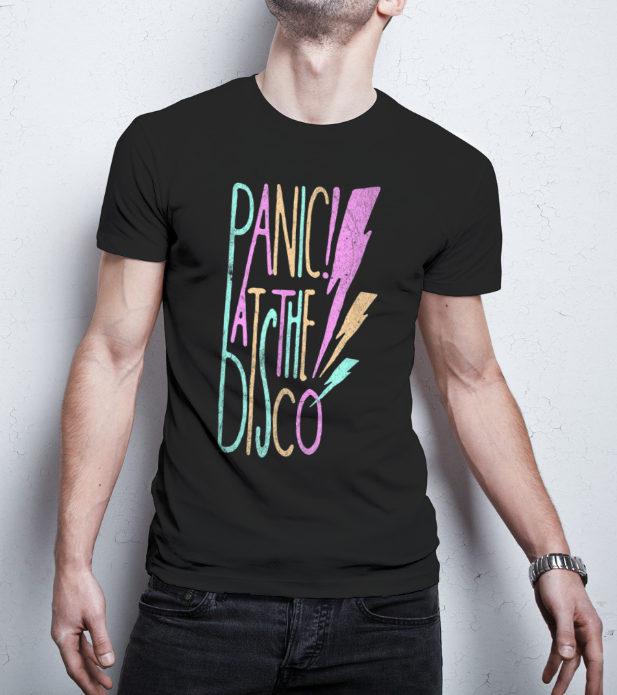 Panic At The Disco Lightning Multicolor Text With Decorative Bolts T-Shirt