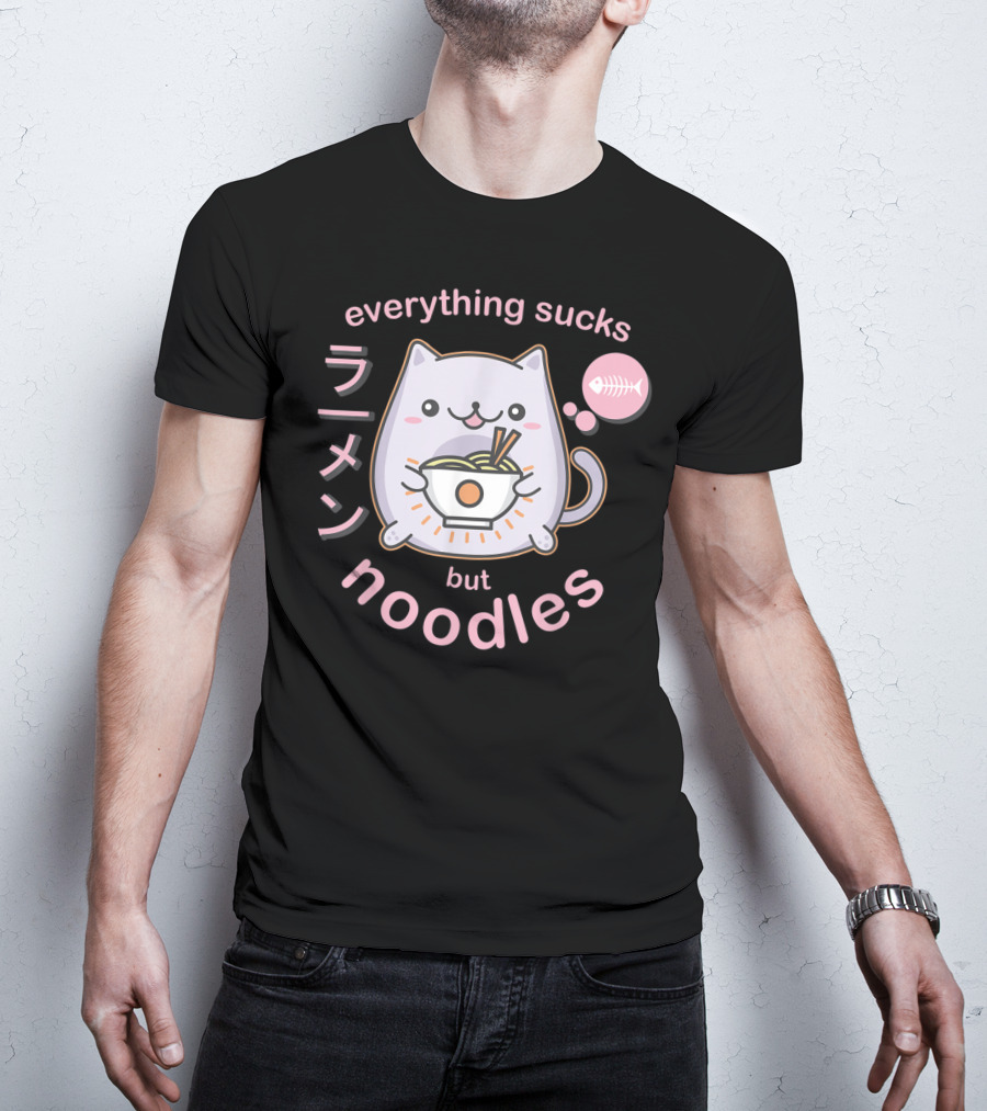Everything Sucks But Noodles Pastel Goth Ramen Cat Anime Kawaii T-Shirt