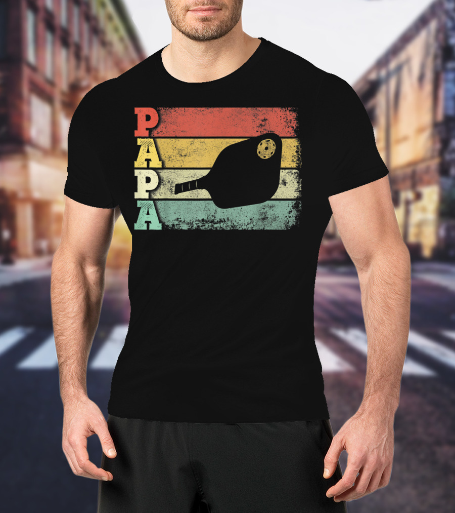 Papa Pickleball Paddle Retro Vintage Dad T-Shirt