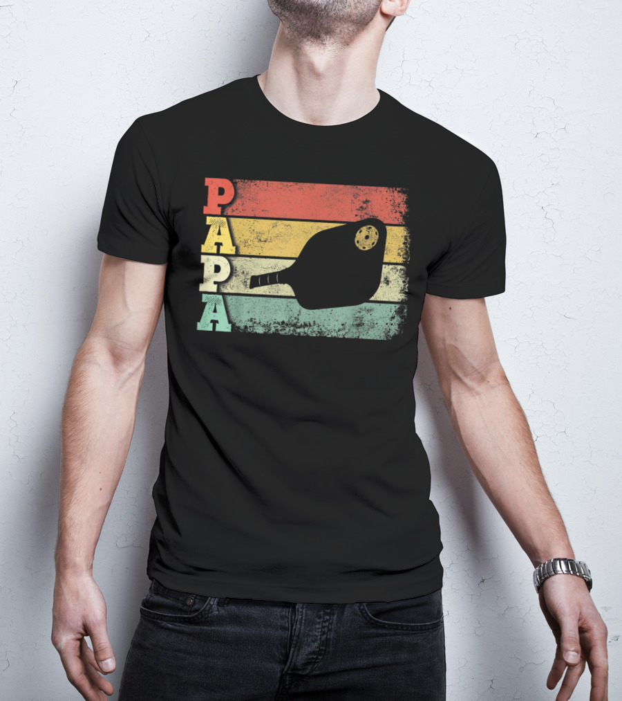 Papa Pickleball Paddle Retro Vintage Dad T-Shirt