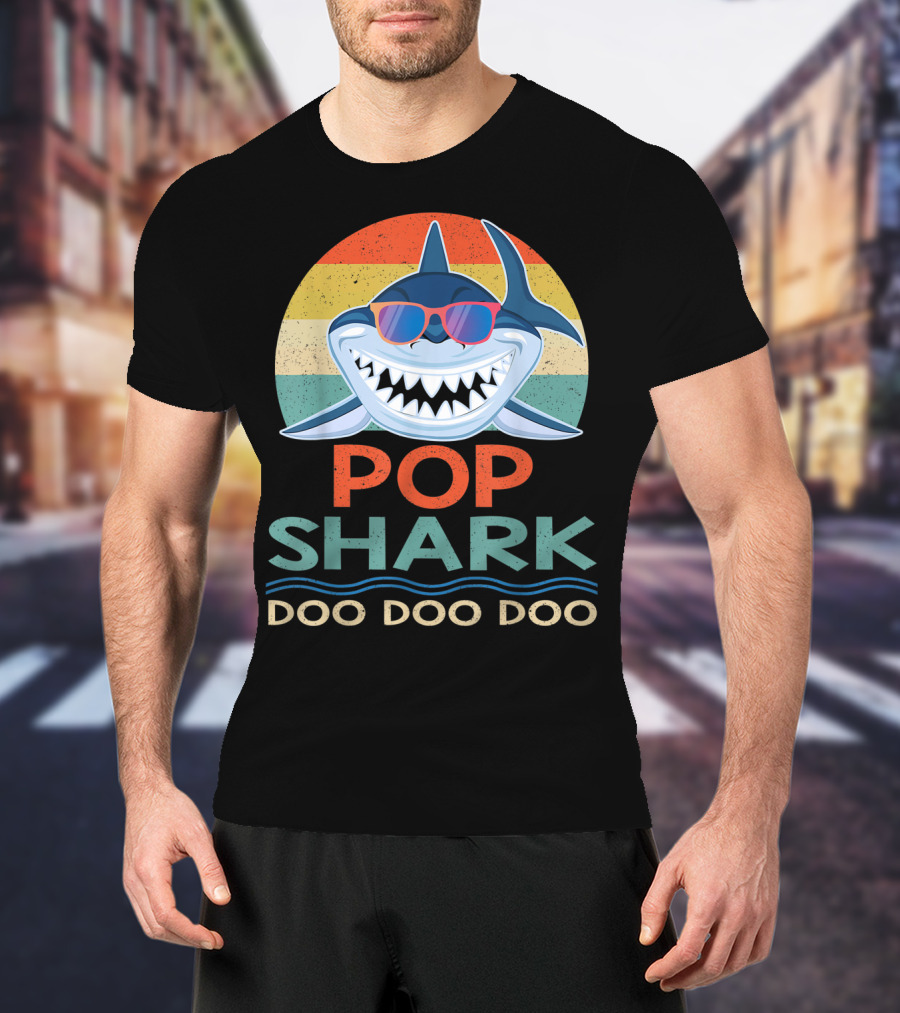 Pop Shark Doo Doo Doo Vintage Matching Fam Sunset Style Retro Sunglasses T-Shirt