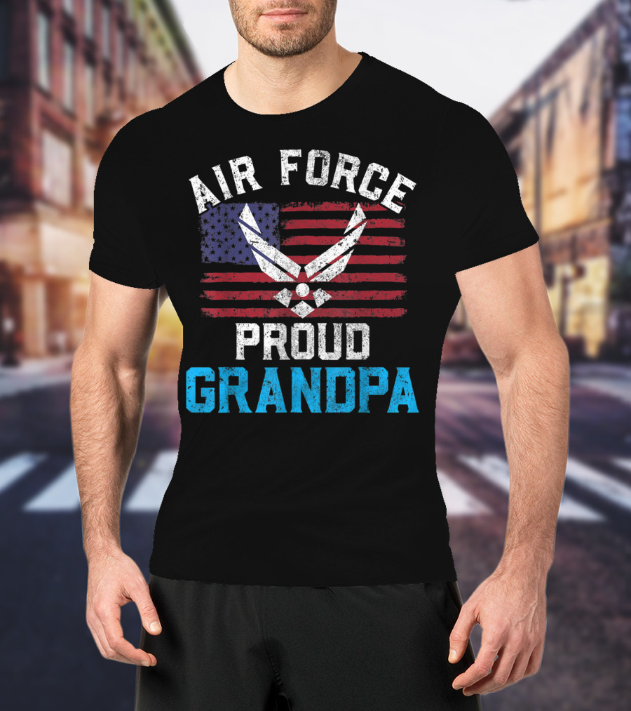 Proud Air Force Grandpa American Flag T-Shirt