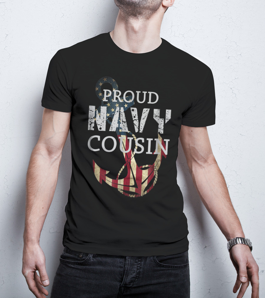 Proud Navy Cousin American Flag Anchor T-Shirt