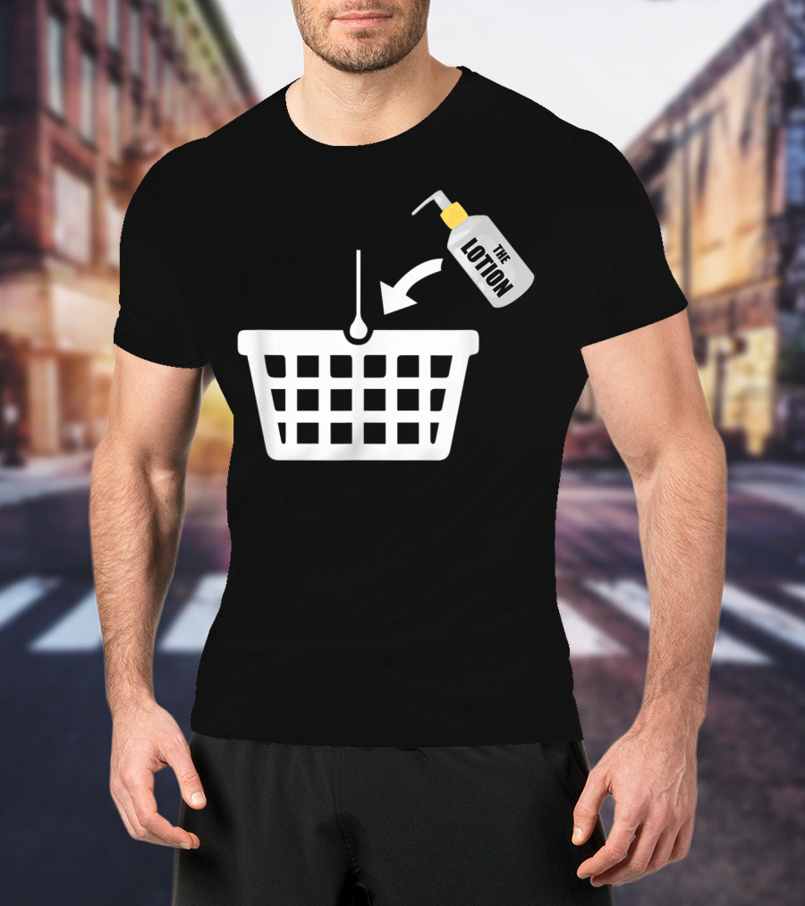 Put The Lotion In The Basket Icon With Pump Bottle And Arrow T-Shirt