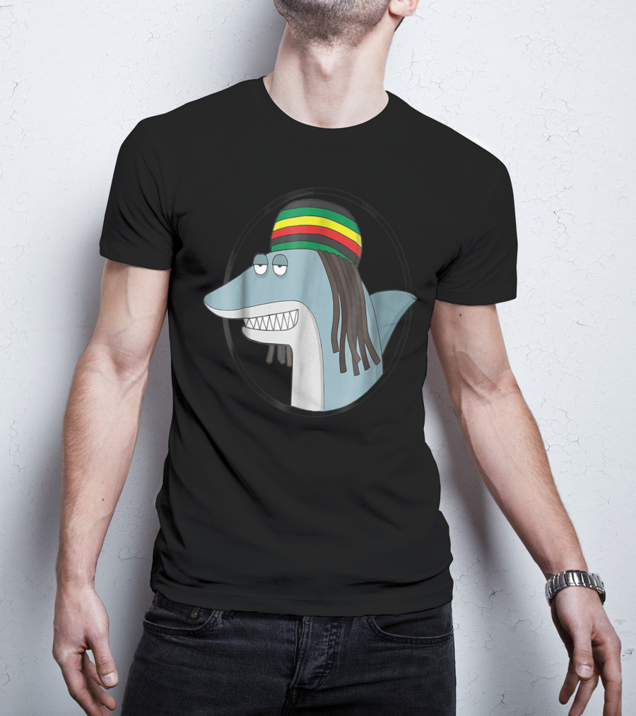 Reggae Shark With Rasta Hat And Dreadlocks T-Shirt