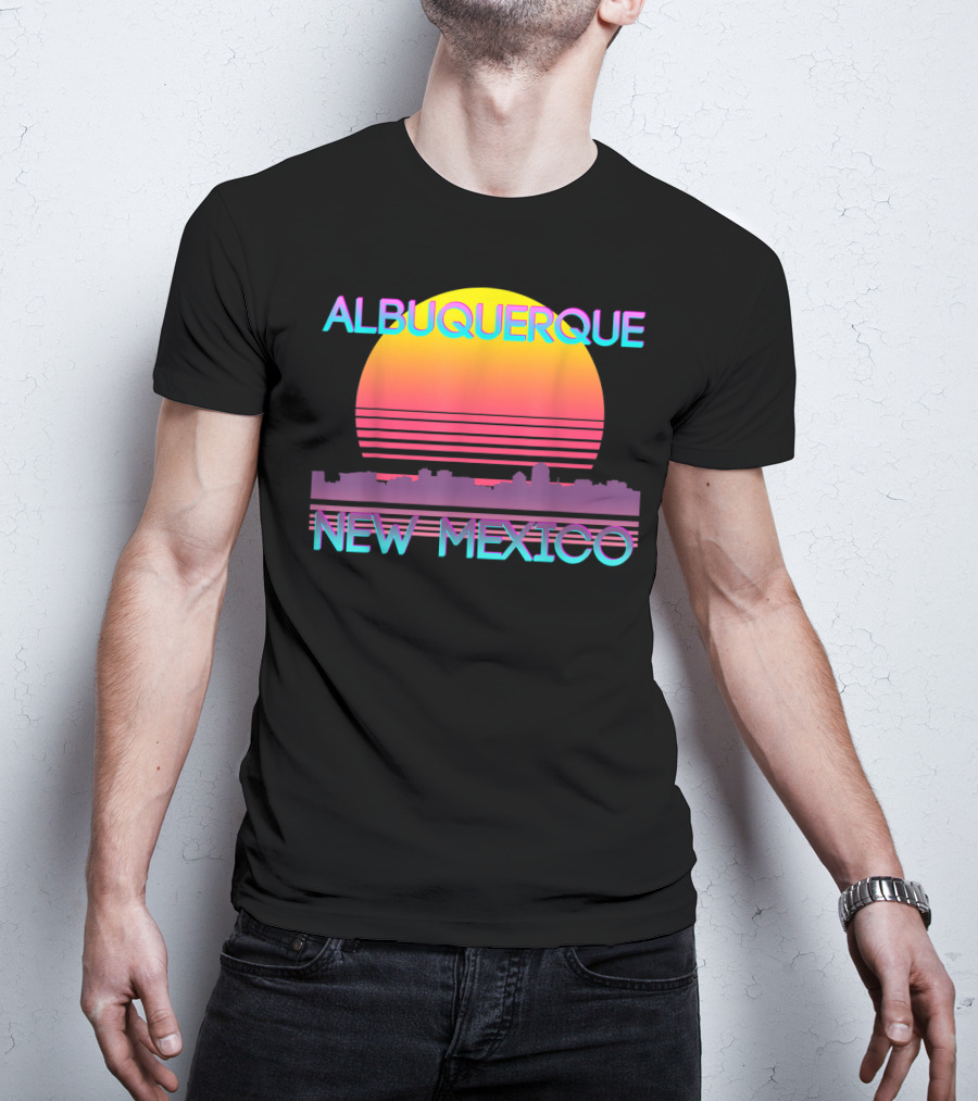 Albuquerque New Mexico Retro Vaporwave Skyline Sunset T-Shirt
