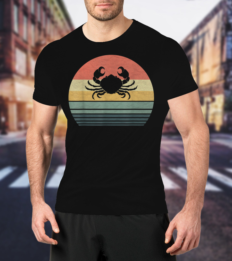 Retro Vintage Crab Family Love Sunset Stripes T-Shirt