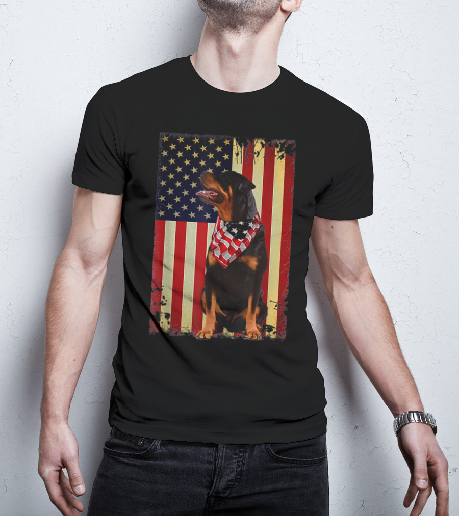 Rottweiler Smile American Flag Patriotic Independence T-Shirt