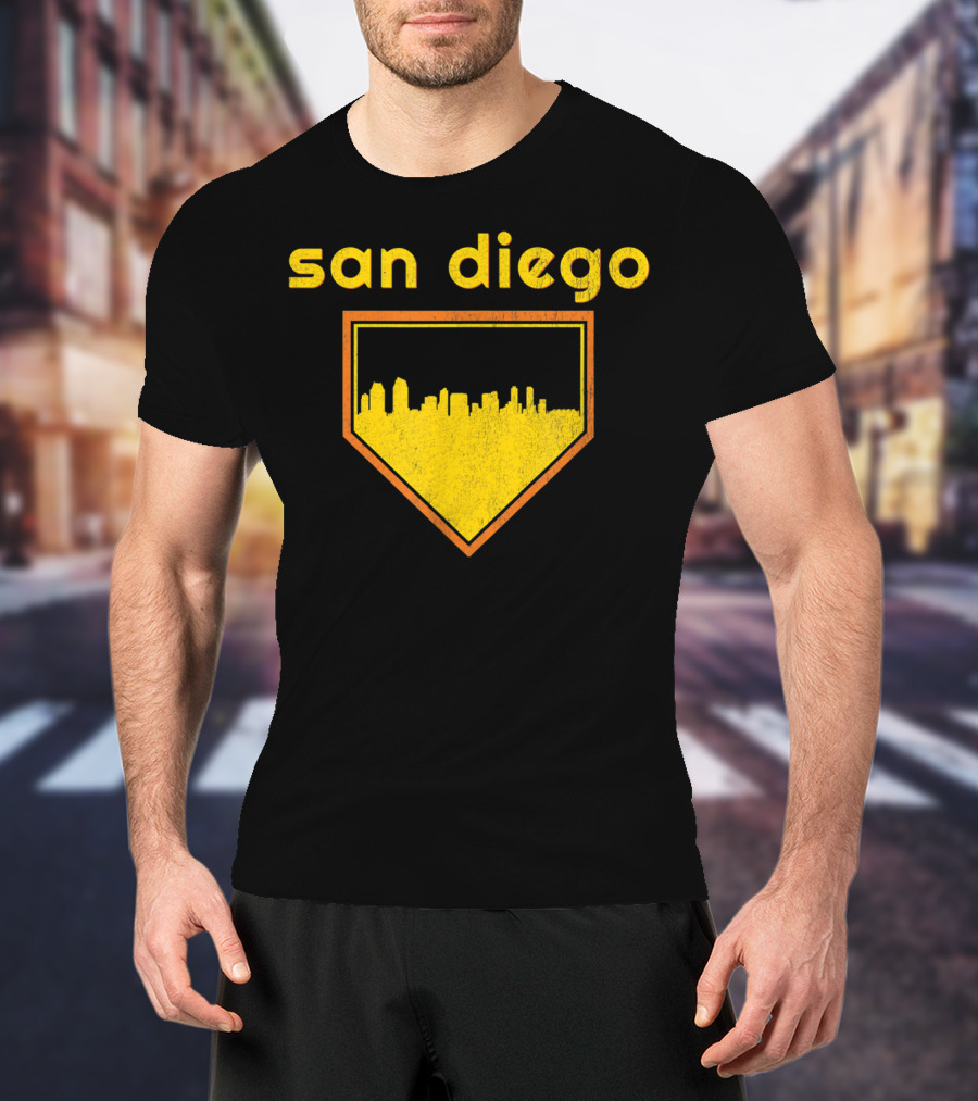 San Diego Skyline Home Plate Vintage Baseball T-Shirt