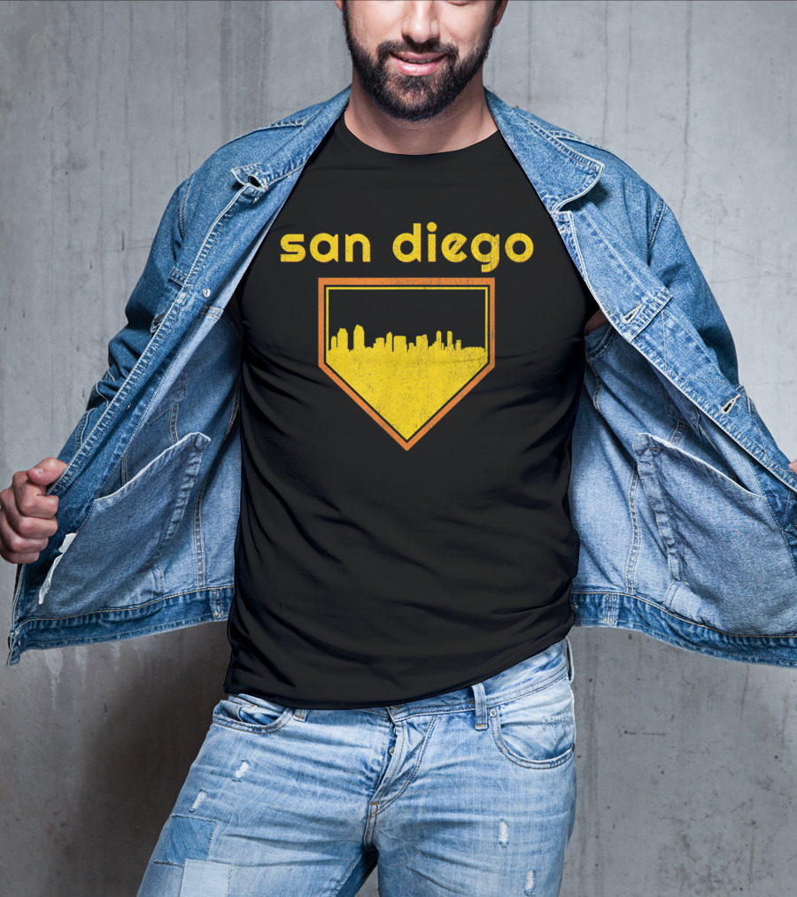 San Diego Skyline Home Plate Vintage Baseball T-Shirt