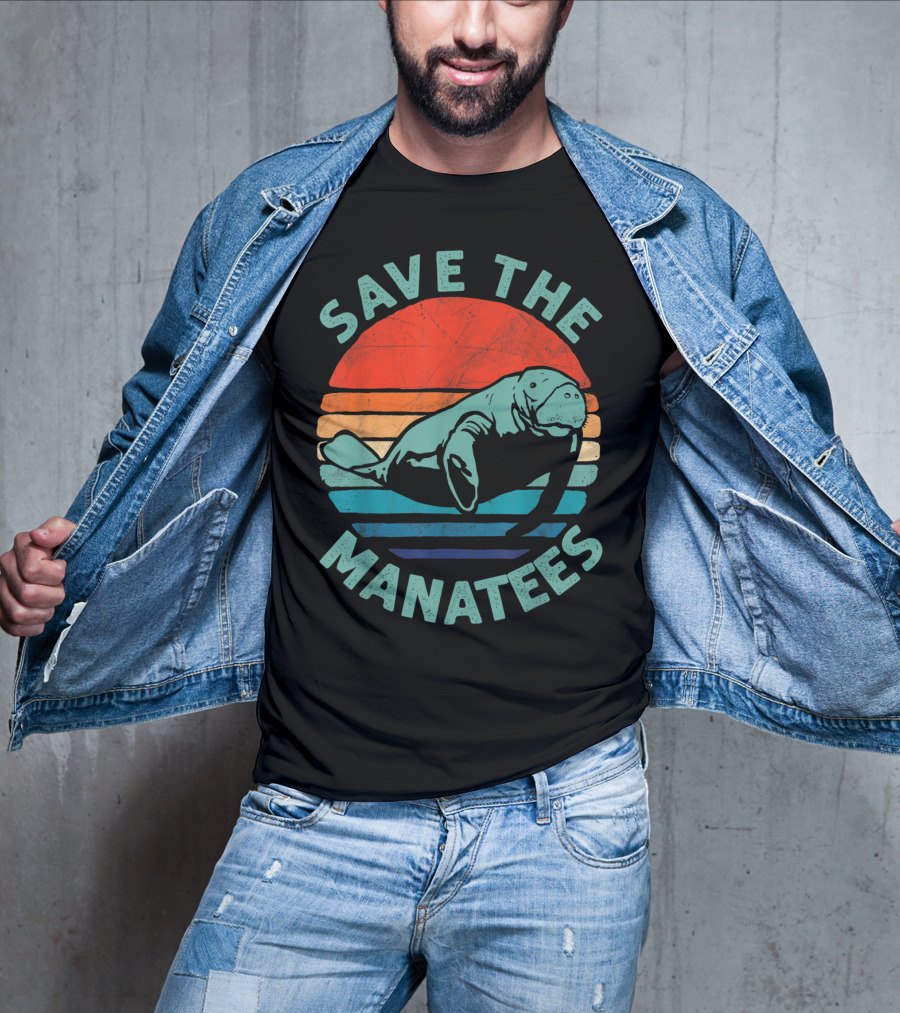 Save The Manatees Retro Stripes Sunset T-Shirt