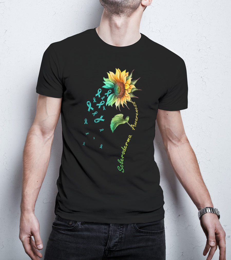 Scleroderma Awareness Sunflower With Teal Ribbons T-Shirt