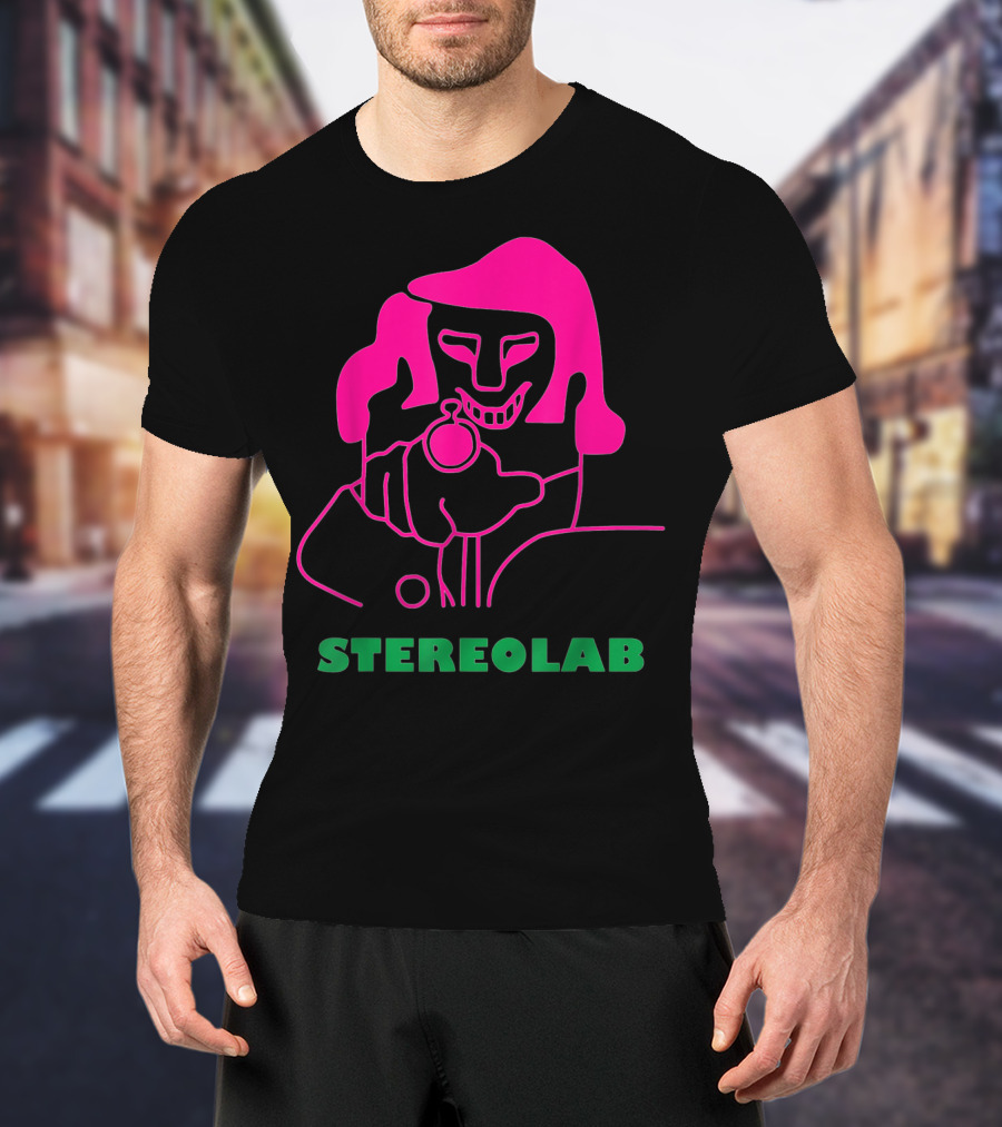 Stereolab Pink Abstract Figure Holding Stopwatch T-Shirt