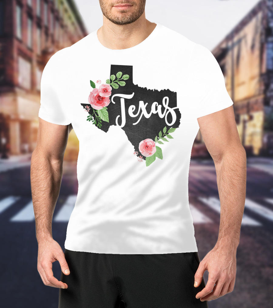 Texas Chalkboard With Watercolor Flowers Home State T-Shirt